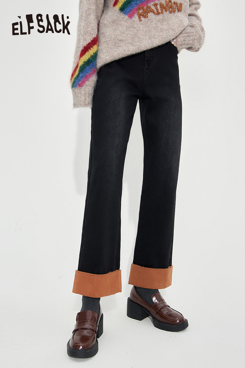 
                  
                    ELFSACK Vintage Straight Jeans Women 2023 Autumn/Winter High Waist Daily Trousers
                  
                