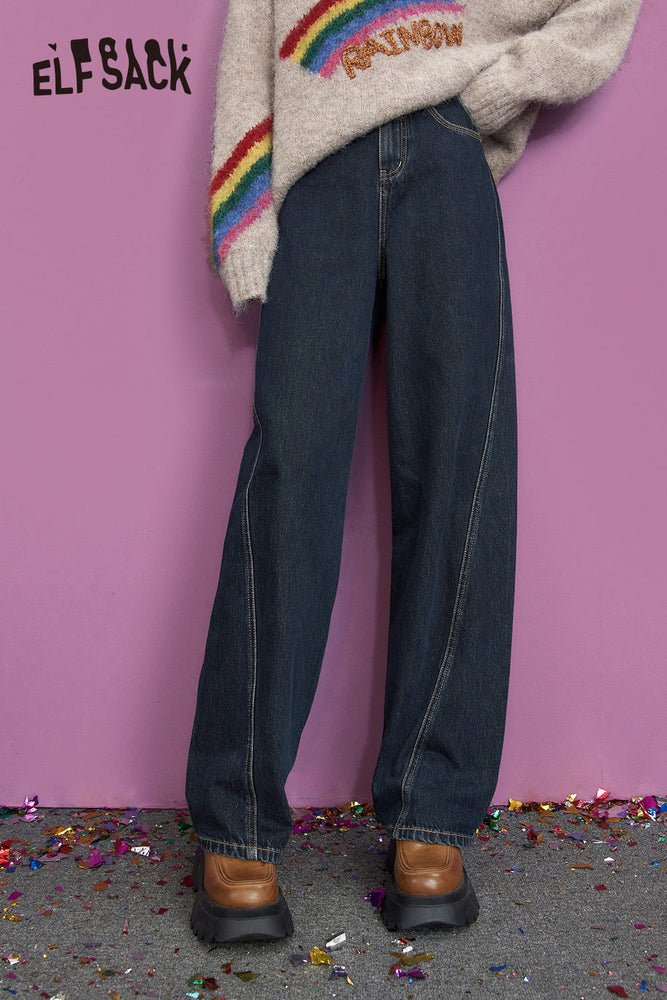 
                  
                    ELFSACK Vintage Loose Straight Jeans Women 2023 Autumn/Winter Dark Wash High Waist Daily Trousers
                  
                