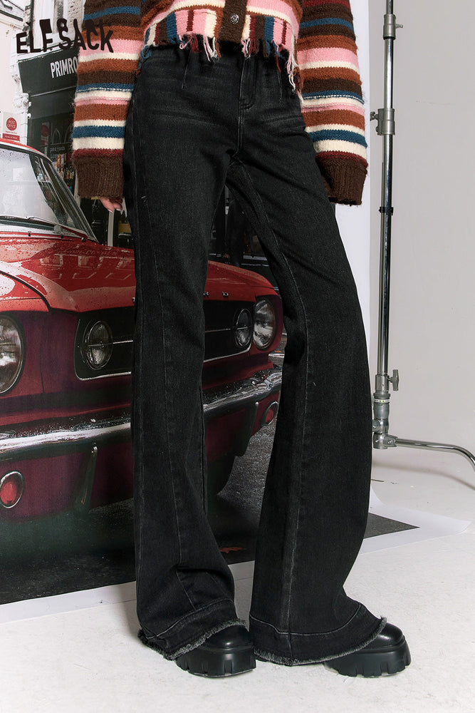 
                  
                    ELFSACK 2000s Korean Fashion Flared Trousers Women 2023 Winter Slim High Waist Designer Luxury Jeans
                  
                