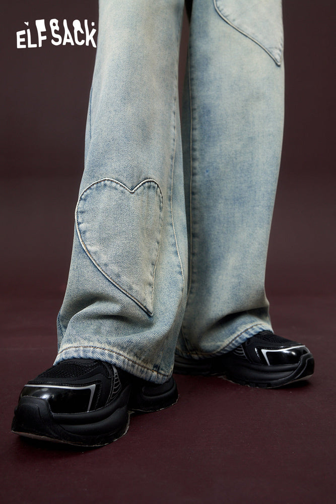 
                  
                    ELFSACK Heart Straight Wide Jeans Women 2023 Winter New Plus Size Korean Fashion Trousers
                  
                