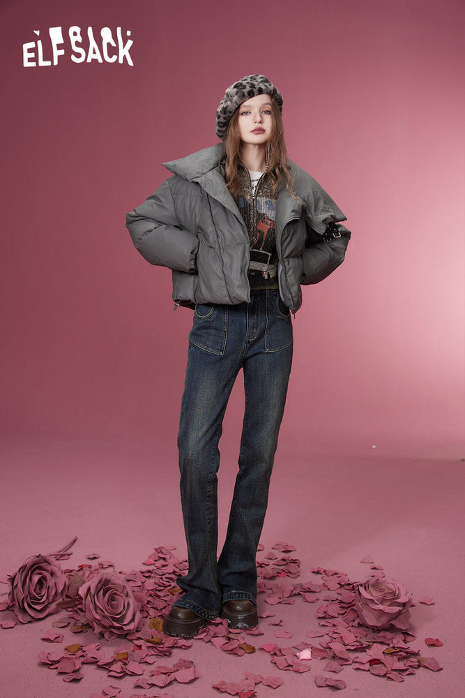 
                  
                    ELFSACK Korean Fashion Flared Trousers Women 2023 Winter Slim High Waist Retro Luxury Jeans
                  
                