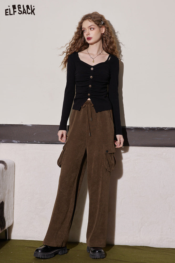 
                  
                    ELFSACK Chenille Vintage Cargo Pants Women 2023 Winter High Waist Casual Daily Trousers
                  
                