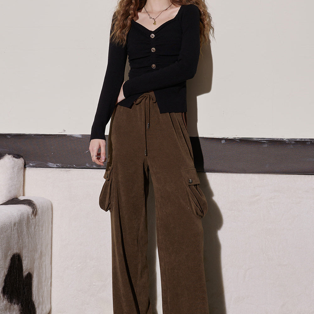 
                  
                    ELFSACK Chenille Vintage Cargo Pants Women 2023 Winter High Waist Casual Daily Trousers
                  
                