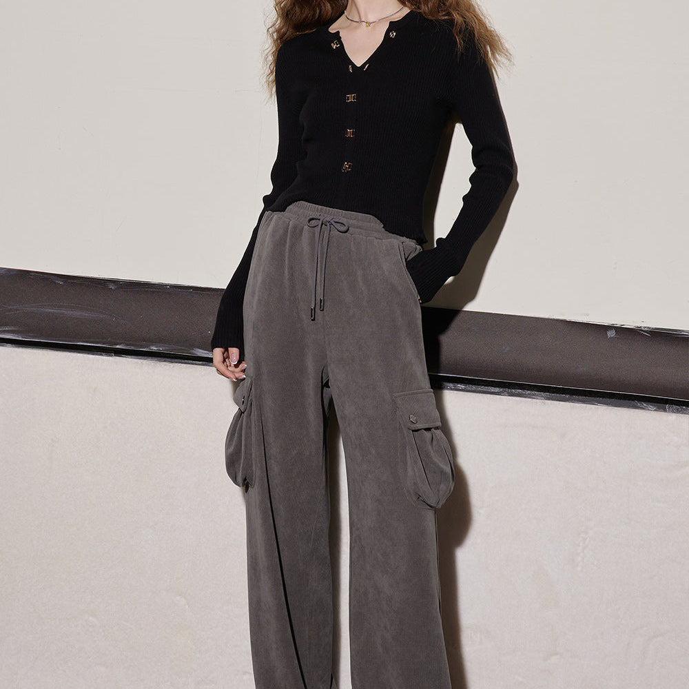 
                  
                    ELFSACK Chenille Vintage Cargo Pants Women 2023 Winter High Waist Casual Daily Trousers
                  
                