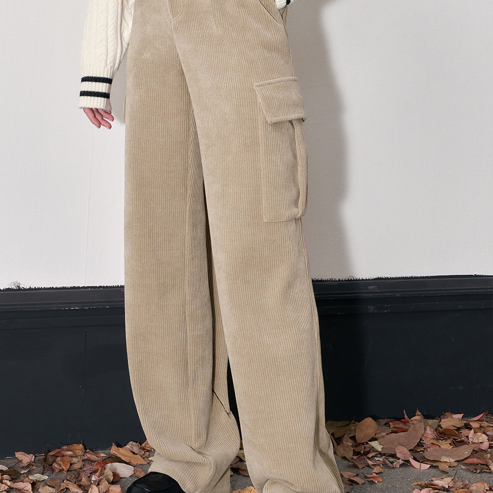 
                  
                    ELFSACK Kpop Corduroy Cargo Pants Women 2023 Winter Straught Cool Trousers
                  
                