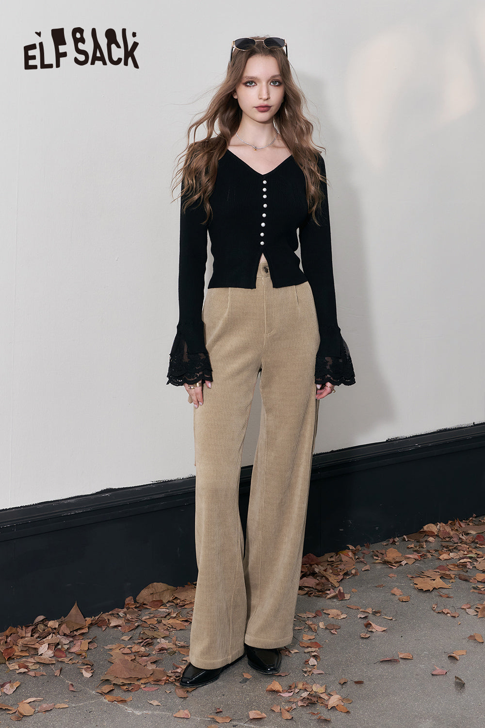 ELFSACK Kpop Corduroy Cargo Pants Women Straught Cool Trousers