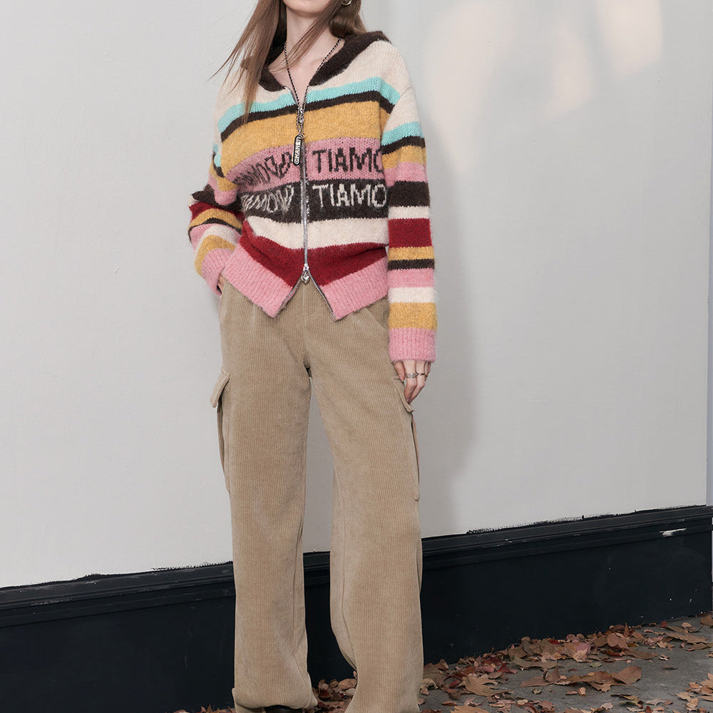 
                  
                    ELFSACK Kpop Corduroy Cargo Pants Women 2023 Winter Straught Cool Trousers
                  
                