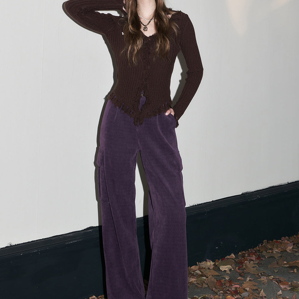 
                  
                    ELFSACK Kpop Corduroy Cargo Pants Women 2023 Winter Straught Cool Trousers
                  
                