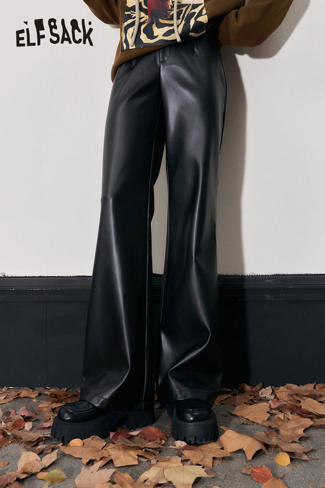 
                  
                    ELFSACK Gyaru Black PU Pants Women 2023 Winter High Waist Designer Fashion Trousers
                  
                