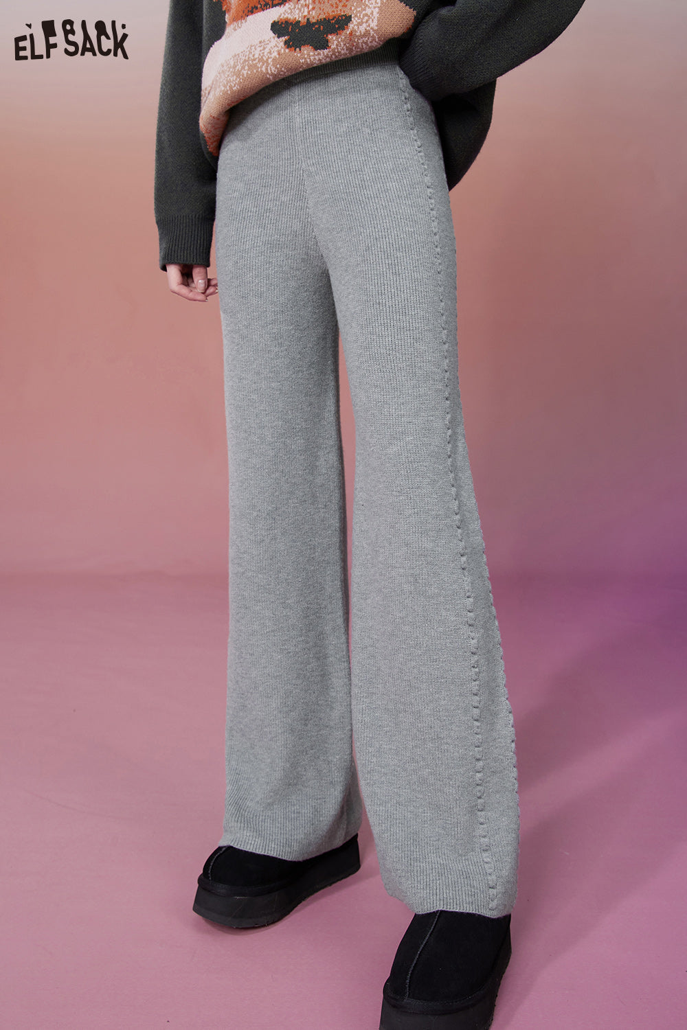 
                  
                    ELFSACK Korean Fashion Knitted Pants Women 2023 Winter High Waist Designer Trousers
                  
                