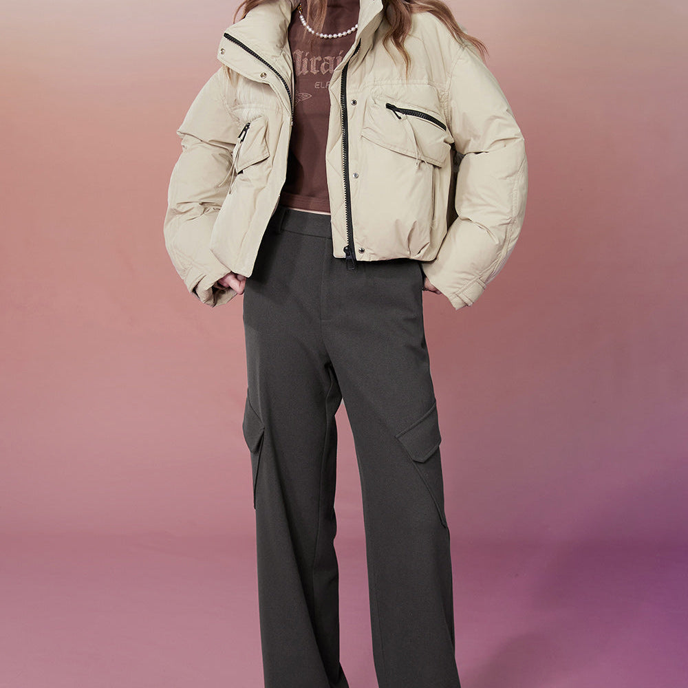 ELFSACK Korean Fashion Gray Pants Women 2023 Winter High Waist Sports Trousers