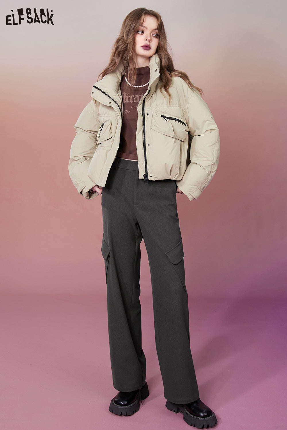 ELFSACK Korean Fashion Gray Pants Women High Waist Sports Trousers