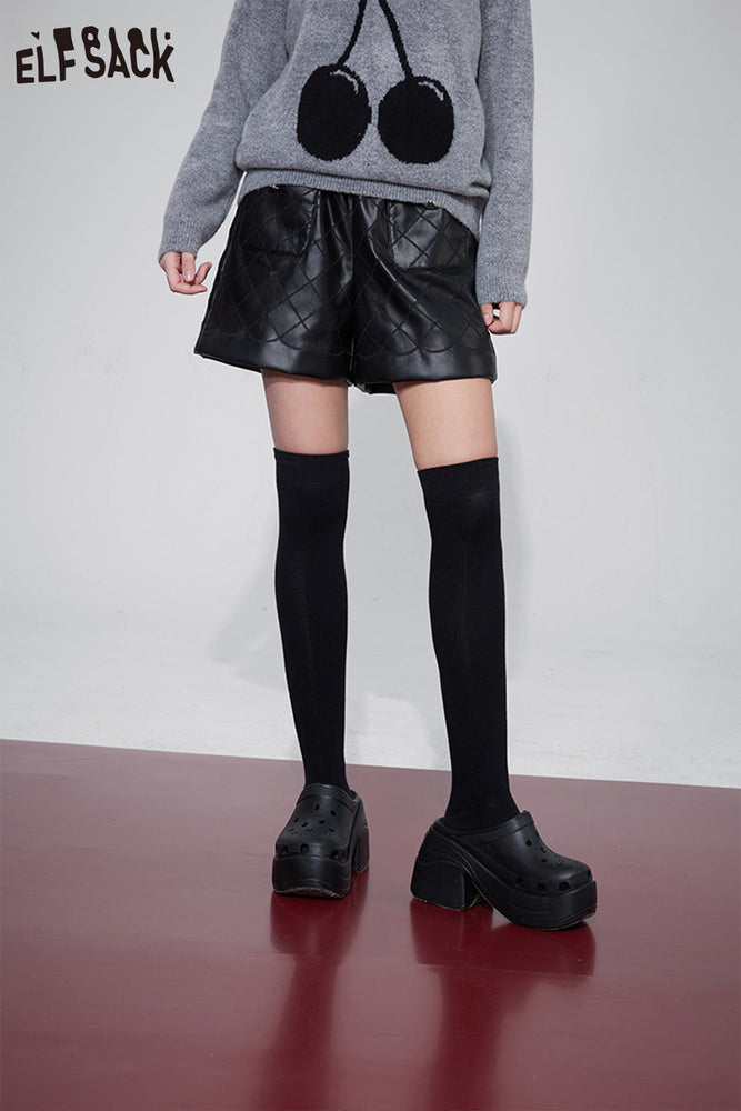 
                  
                    ELFSACK PU Black High Waist Shorts Woman 2023 Winter New Korean Fashion Bottoms
                  
                