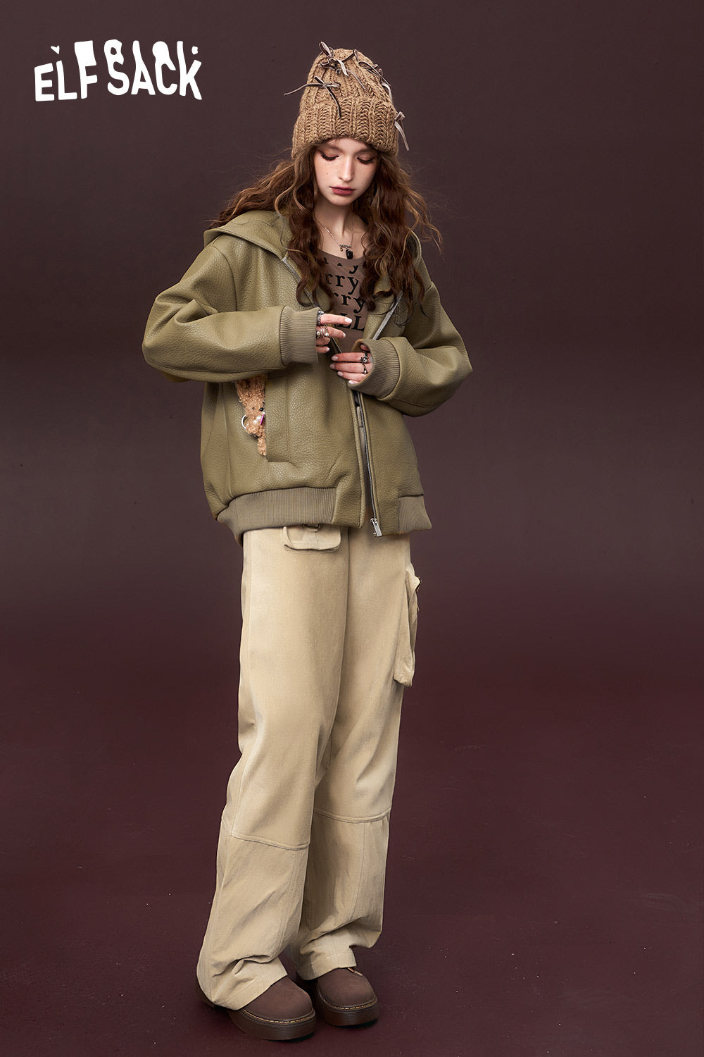 ELFSACK Wide Cargo Pants Women High Waist Dressy Casual Trousers