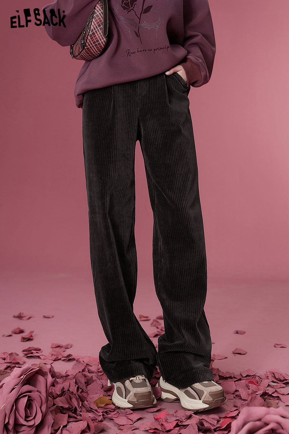 ELFSACK Korean Fashion Corduroy Pants Women Sports Trousers