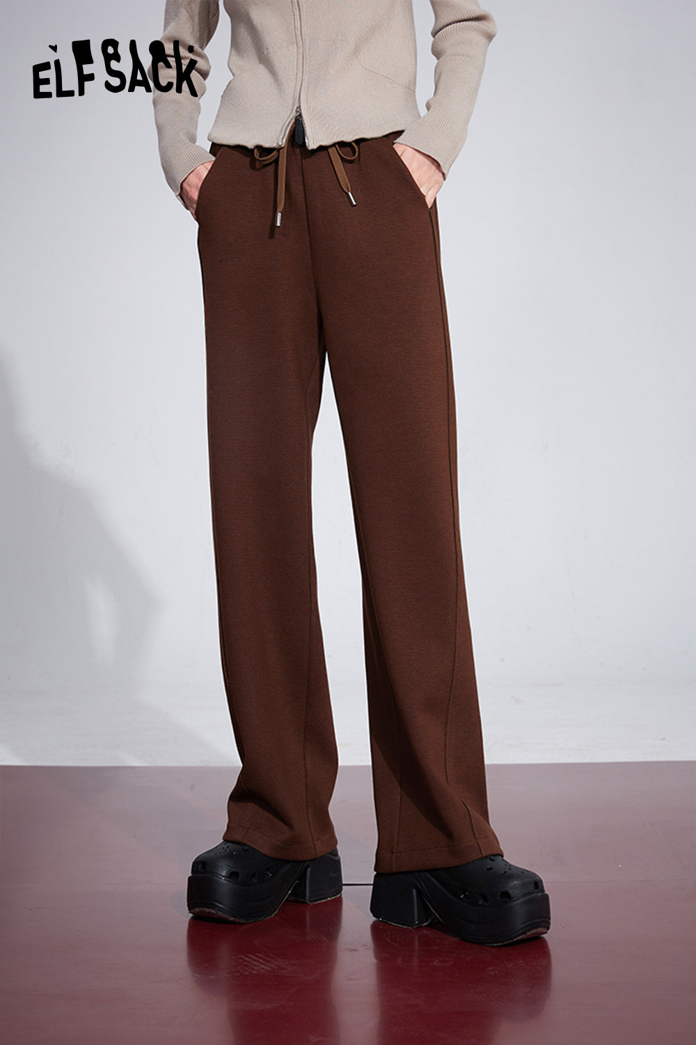 ELFSACK Sports Wide Pants Women High Waist Casual Dressy Trousers