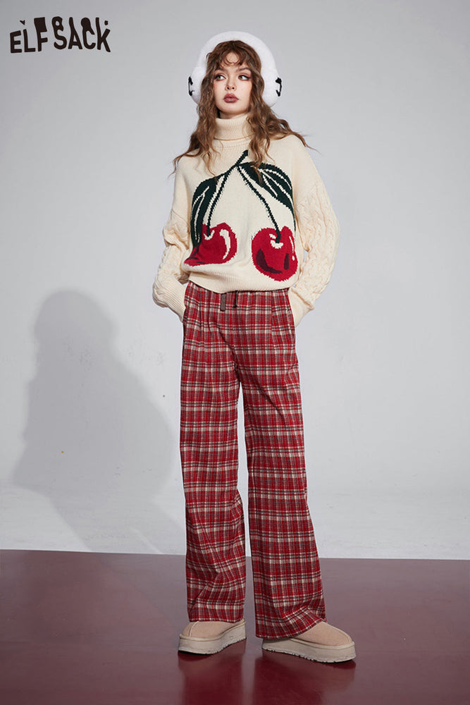
                  
                    ELFSACK Christmas Red Plaid Straight Pants Women 2023 Winter New Korean Fashion Plus Size Trousers
                  
                
