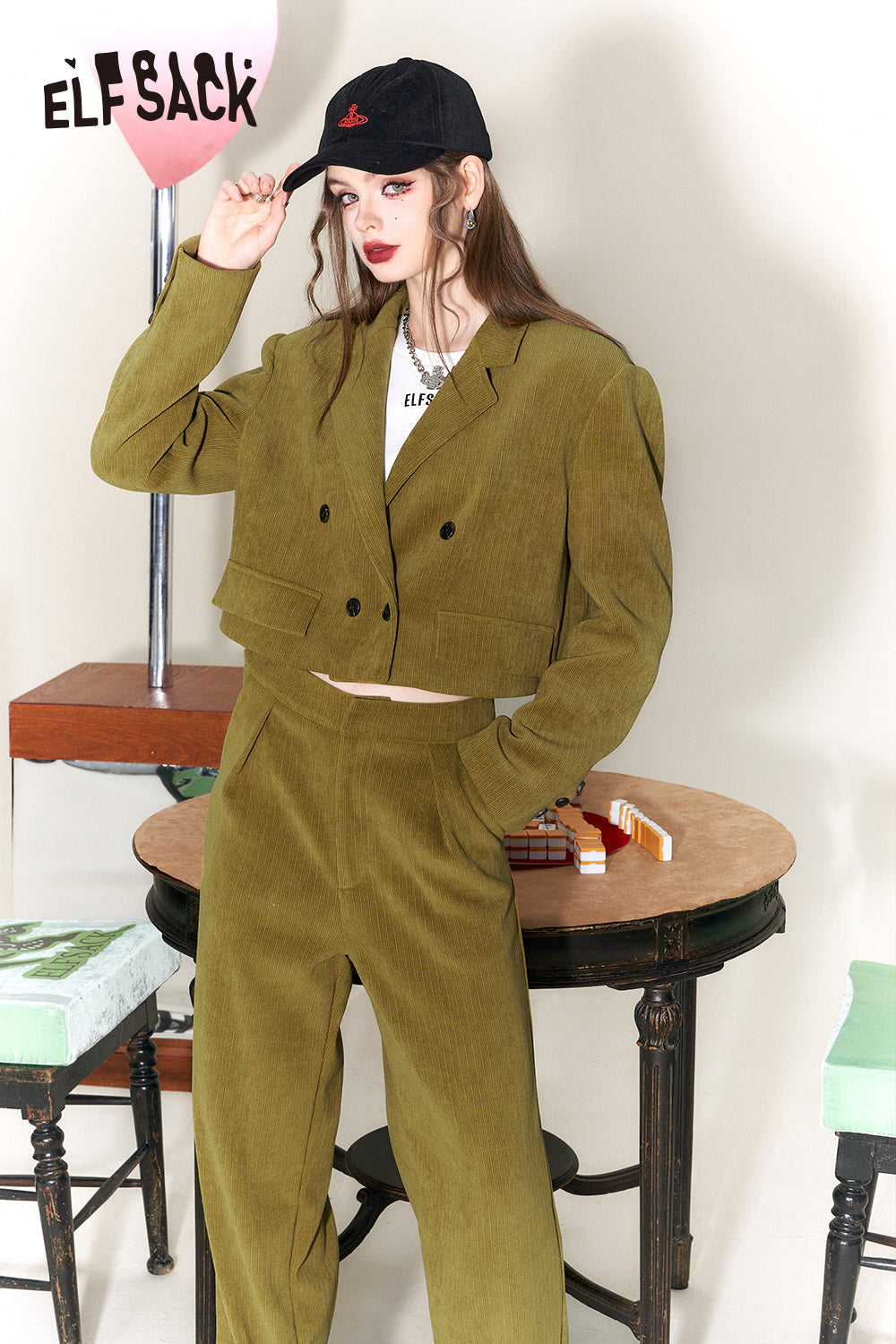 ELFSACK Chenille Pants Sets Women High Waist Elegant Designer Trousers