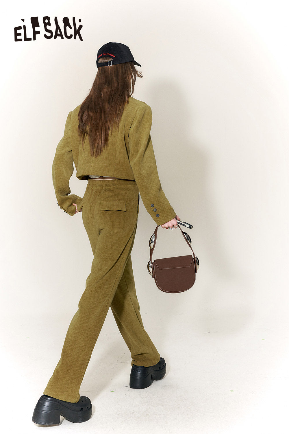 ELFSACK Chenille Pants Sets Women High Waist Elegant Designer Trousers