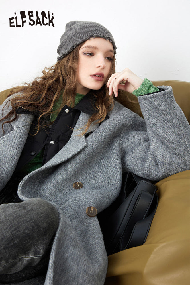 
                  
                    ELFSACK Solid Pure Casual Oversize Wool Coats Women 2023 Winte Long Sleeve Warm Outwear
                  
                