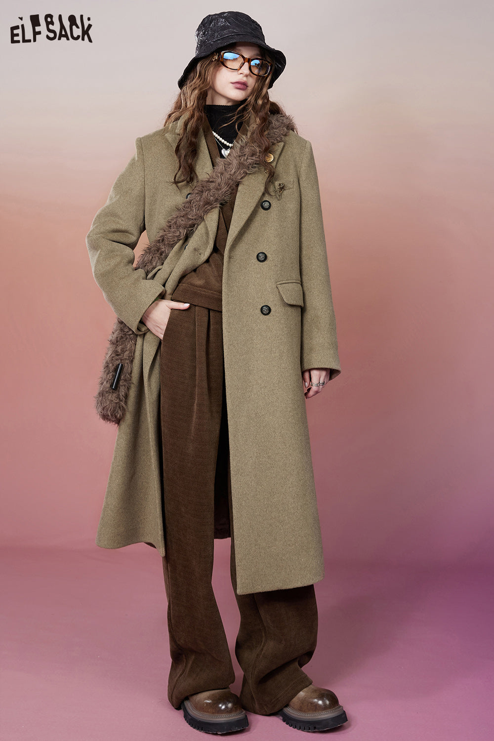 ELFSACK Korean Fashion Wool Coats Women 2023 Winter New Luxury Outwears