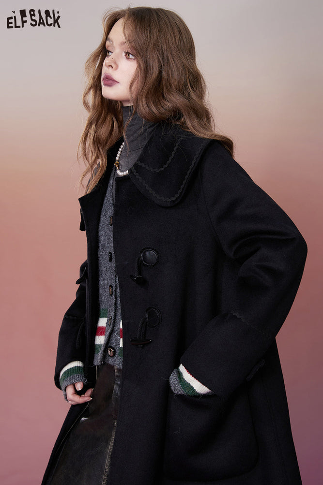 
                  
                    ELFSACK Korean Fashion Horn Button Wool Coats Women 2023 Winter Designer Mid-length Outwear
                  
                