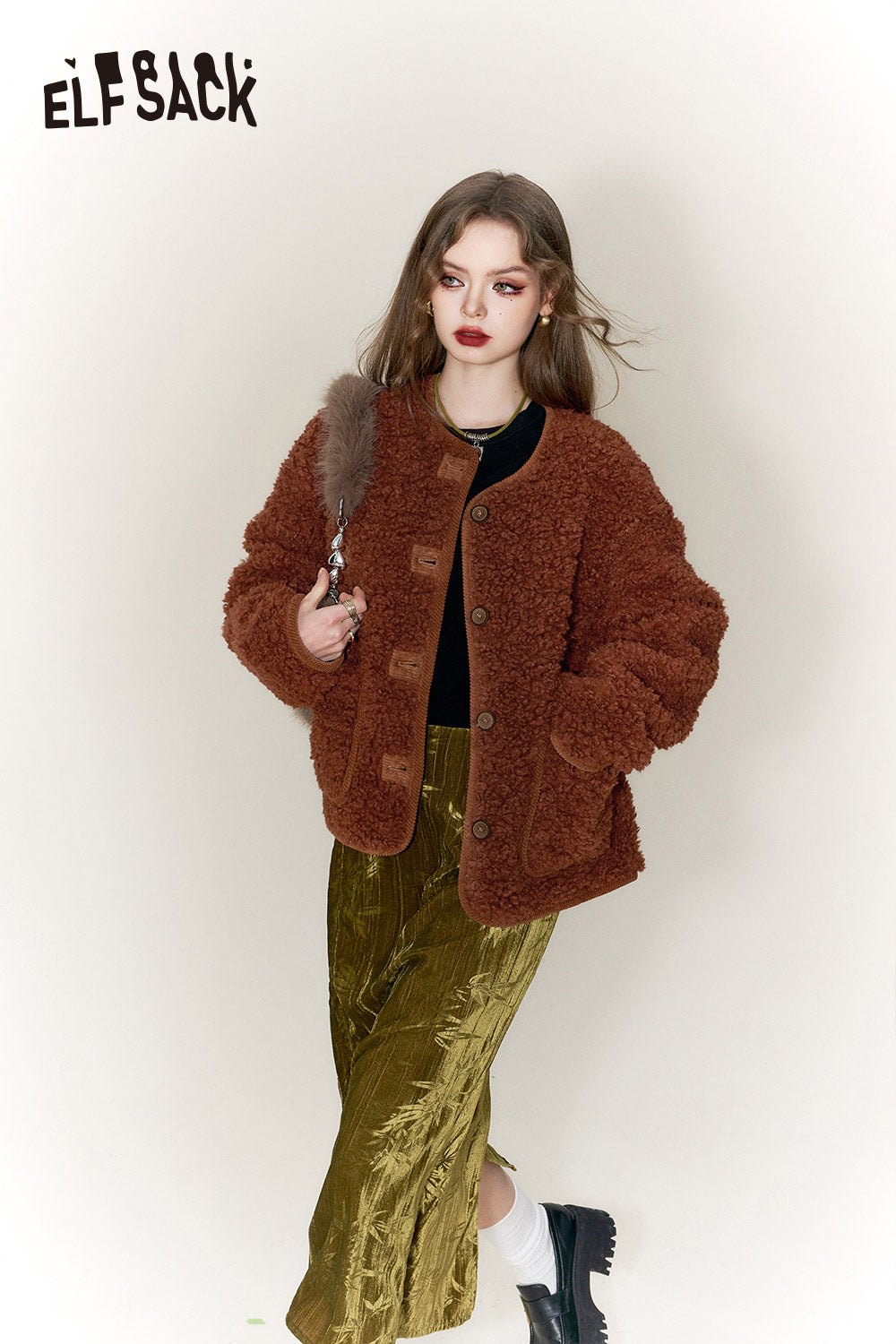 ELFSACK Fleece Cotton Jacket Women 2023 Winter New Chinese Style Luxury Designer Clothes