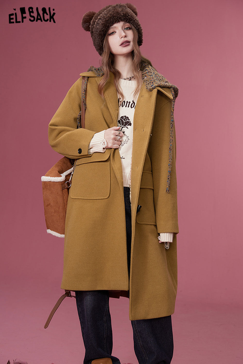 ELFSACK Plus Size Hoodied Coats Women Korean Fashion Mid-length Outwears
