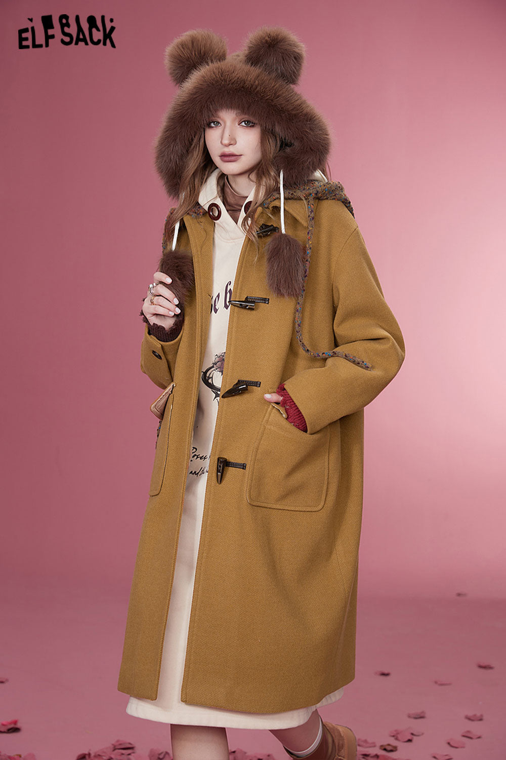 ELFSACK Plus Size Hoodied Coats Women Korean Fashion Mid-length Outwears