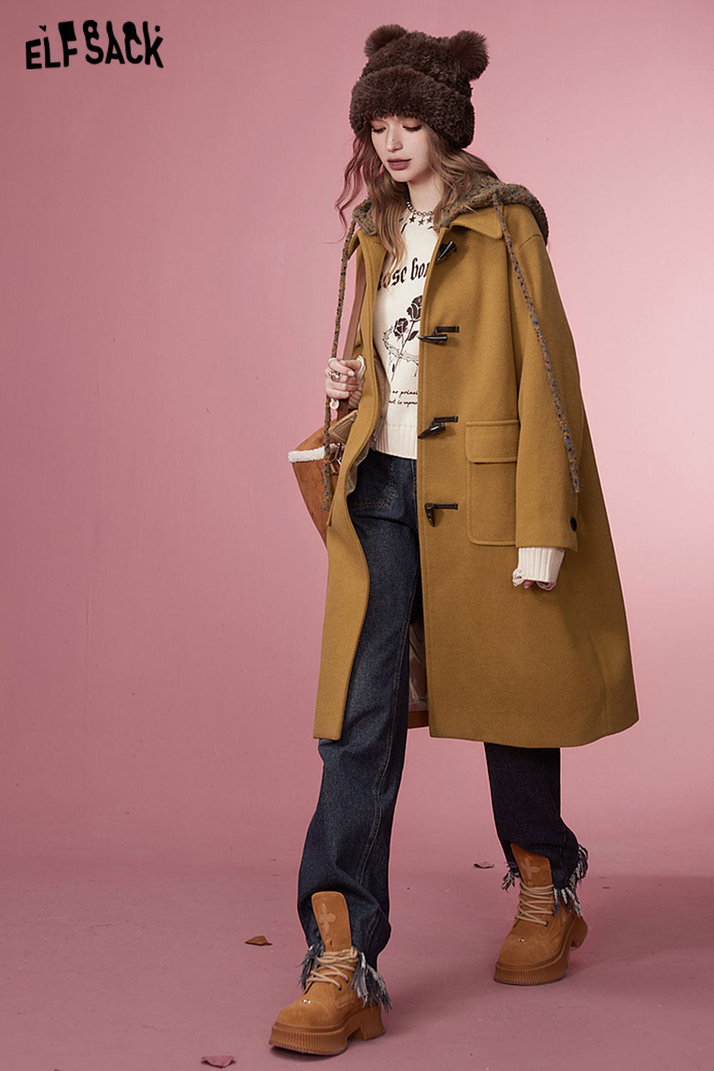 ELFSACK Plus Size Hoodied Coats Women Korean Fashion Mid-length Outwears
