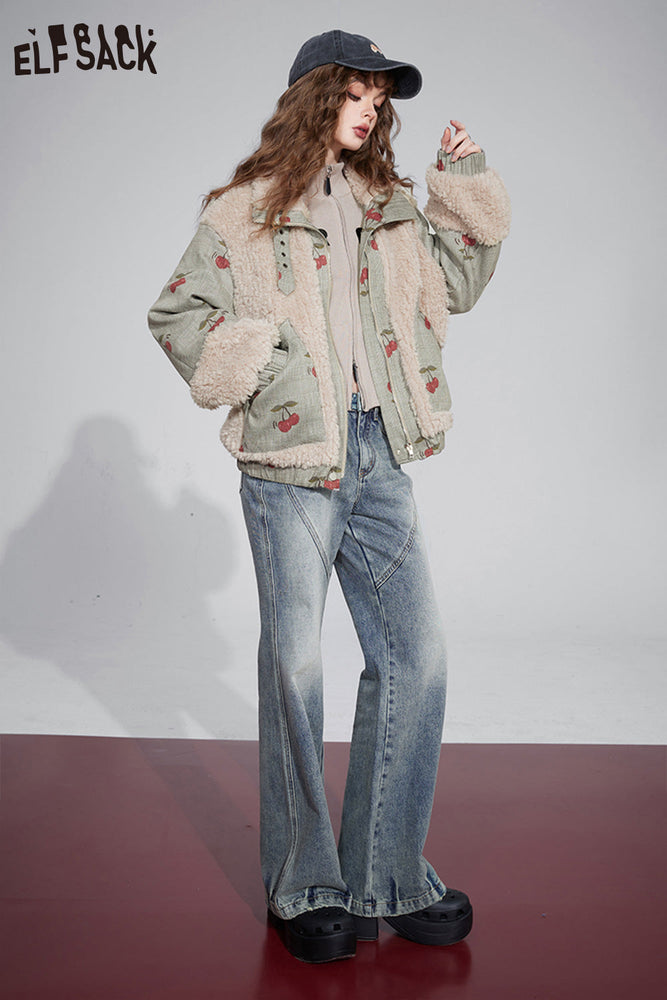 
                  
                    ELFSACK Kawaii Cherry Spliced Jackets Women 2023 Winter New Korean Fashion Designer Outwears
                  
                