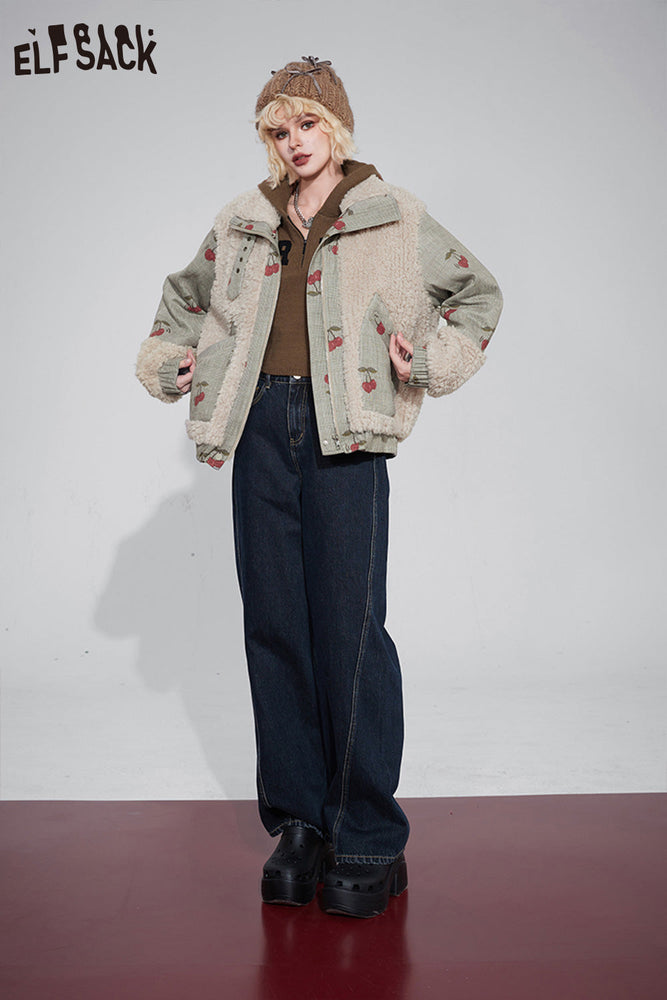 
                  
                    ELFSACK Kawaii Cherry Spliced Jackets Women 2023 Winter New Korean Fashion Designer Outwears
                  
                