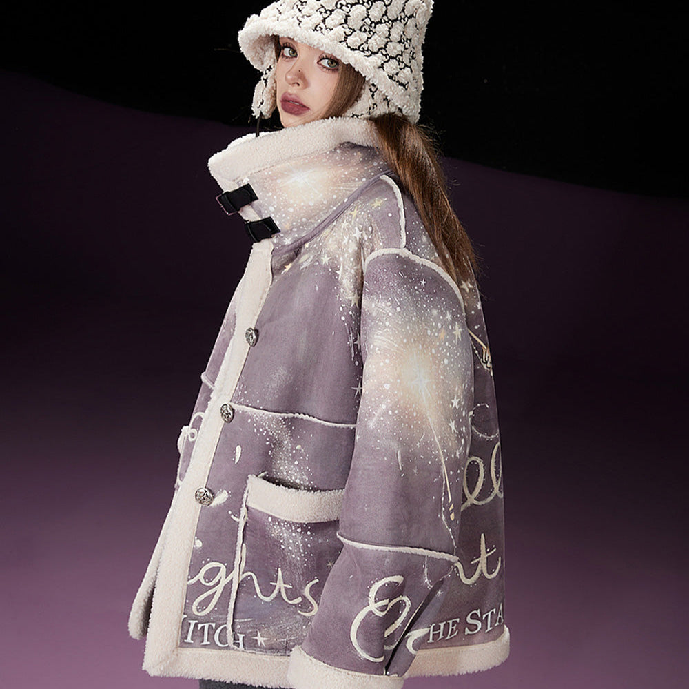 
                  
                    ELFSACK Imitate Chammy Cotton Coats Women 2023 Winter Printing Lapel Casual Warm Jackets
                  
                