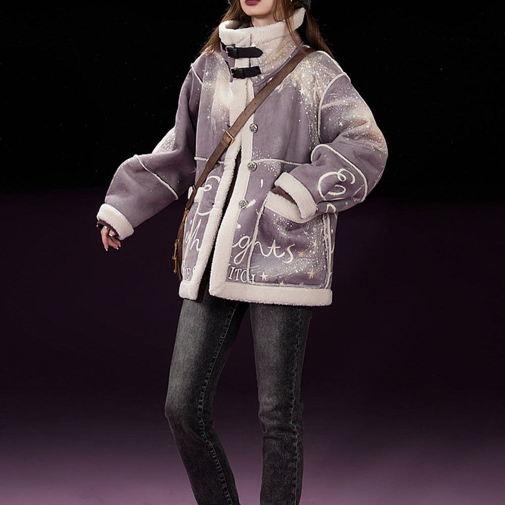 
                  
                    ELFSACK Imitate Chammy Cotton Coats Women 2023 Winter Printing Lapel Casual Warm Jackets
                  
                