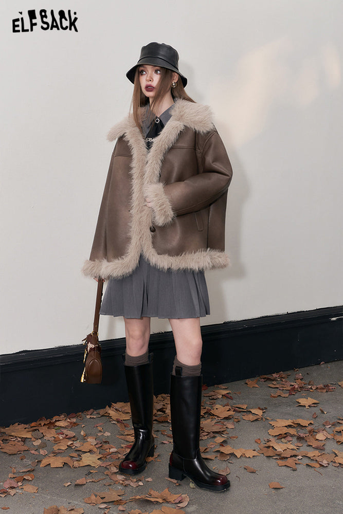 
                  
                    ELFSACK Fleece PU Coats Woman 2023 Winter New Designer Luxury Clothes
                  
                