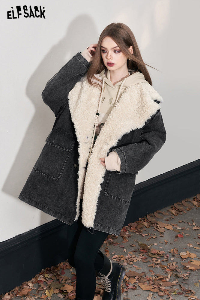 
                  
                    ELFSACK Plus Size Denim Cowboy Cotton Coats Women 2023 Winter Warm Jackets
                  
                