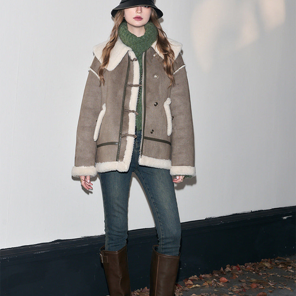 
                  
                    ELFSACK Spliced Fleece Coats Women 2023 Winter Designer Luxury Outwears
                  
                