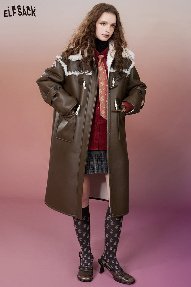 
                  
                    ELFSACK Korean Fashion PU Outwears Women 2023 Winter New Plus Size Design Mid-length Coats
                  
                
