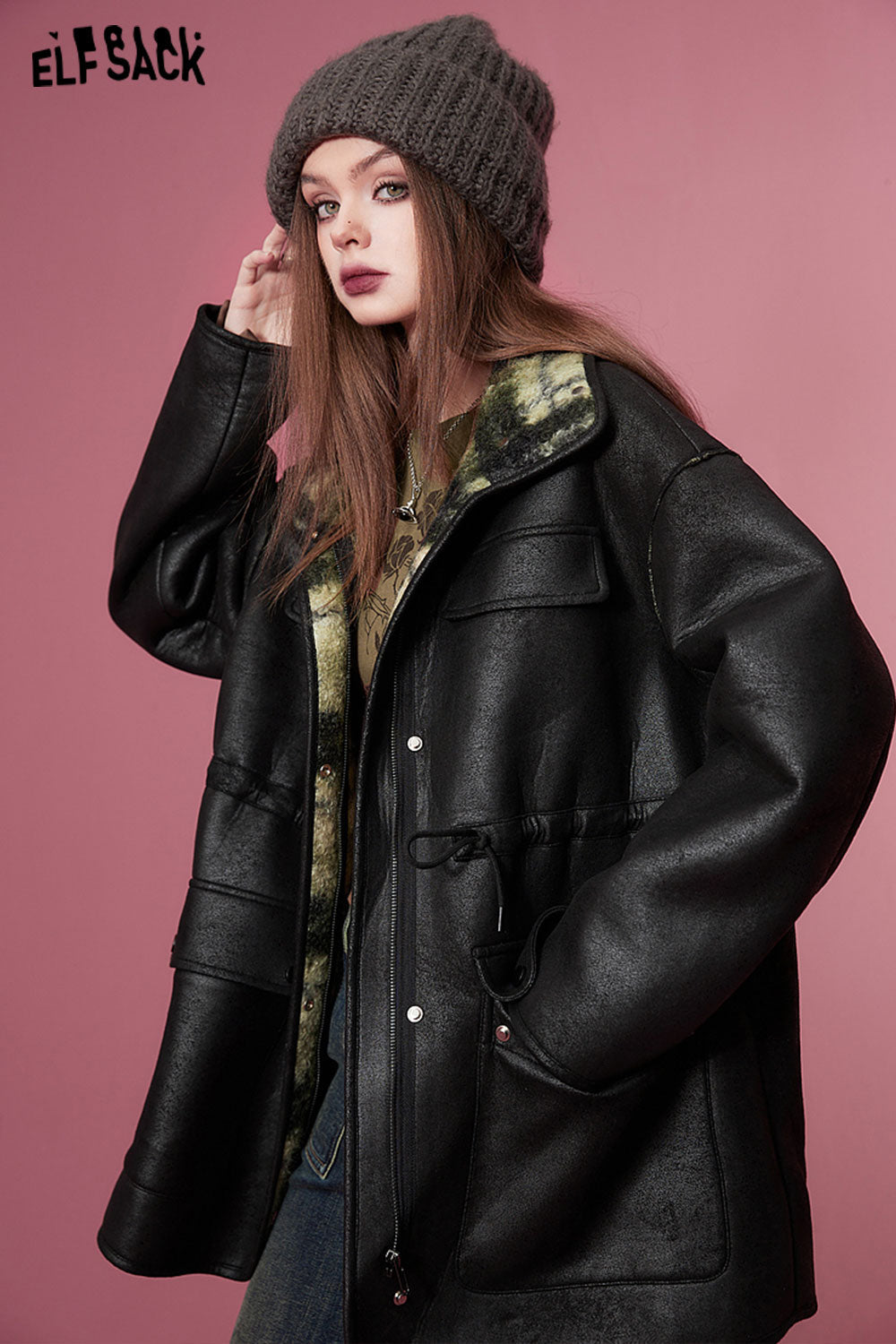 ELFSACK Korean Fashion Cotton Coats Woman 2023 Winter New Designer Luxury Clothes