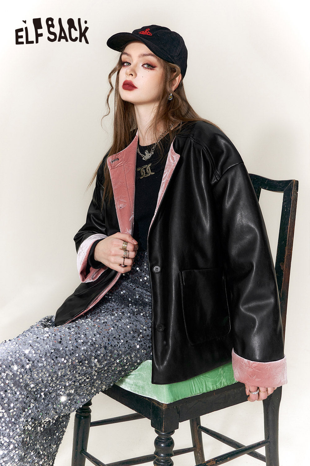 
                  
                    ELFSACK New Chinese Style Fleece PU Coats Woman 2023 Winter New Designer Luxury Clothes
                  
                