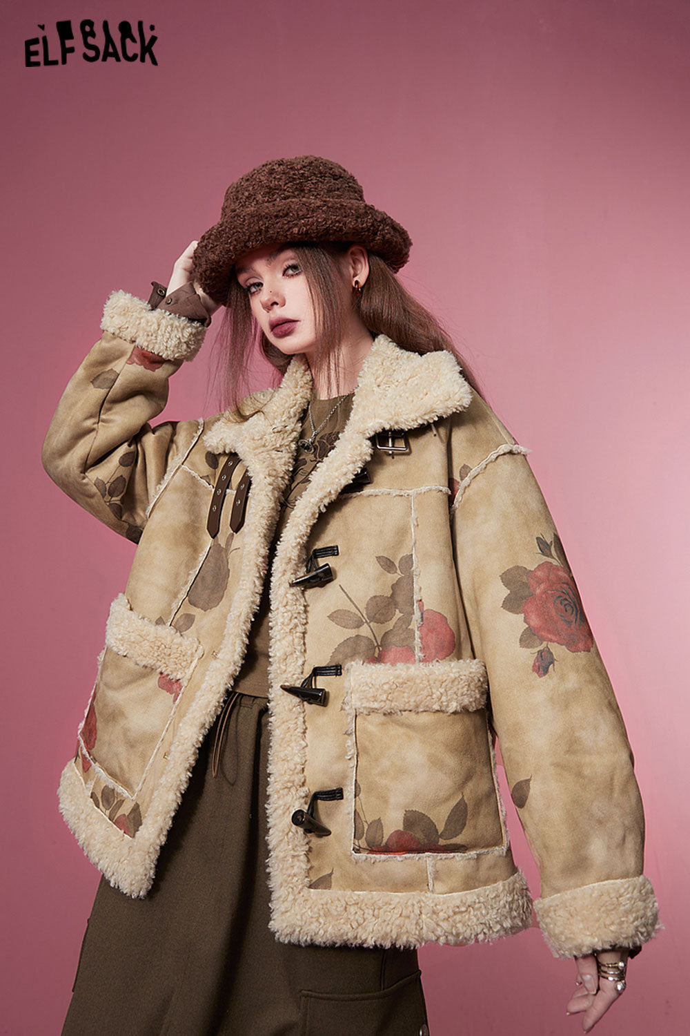 ELFSACK Graphic Cotton Jackets Women Luxury Designer Outwears