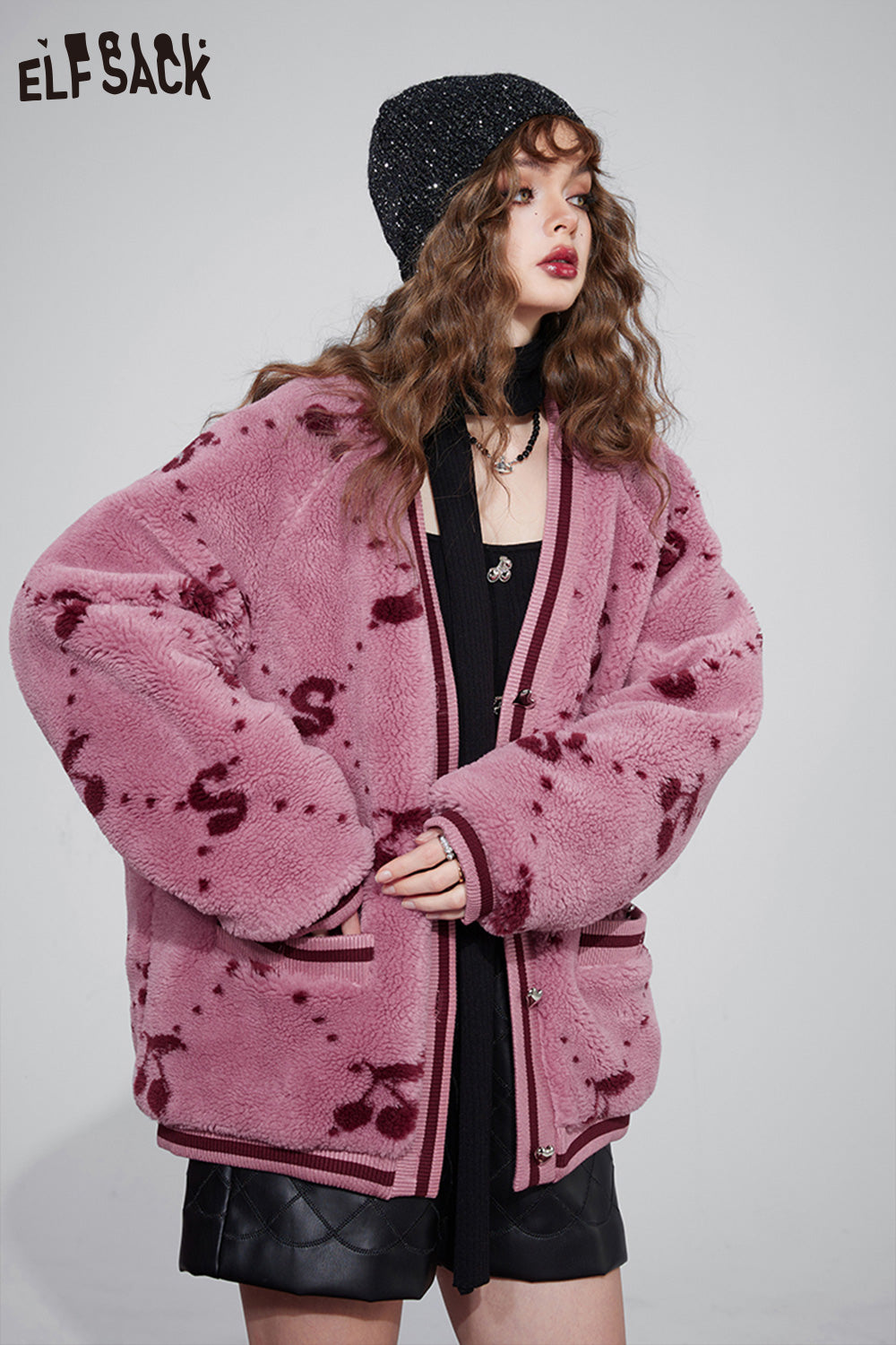 ELFSACK Kawaii Cherry Thicken Cotton Jackets Women Korean Fashion Outwears