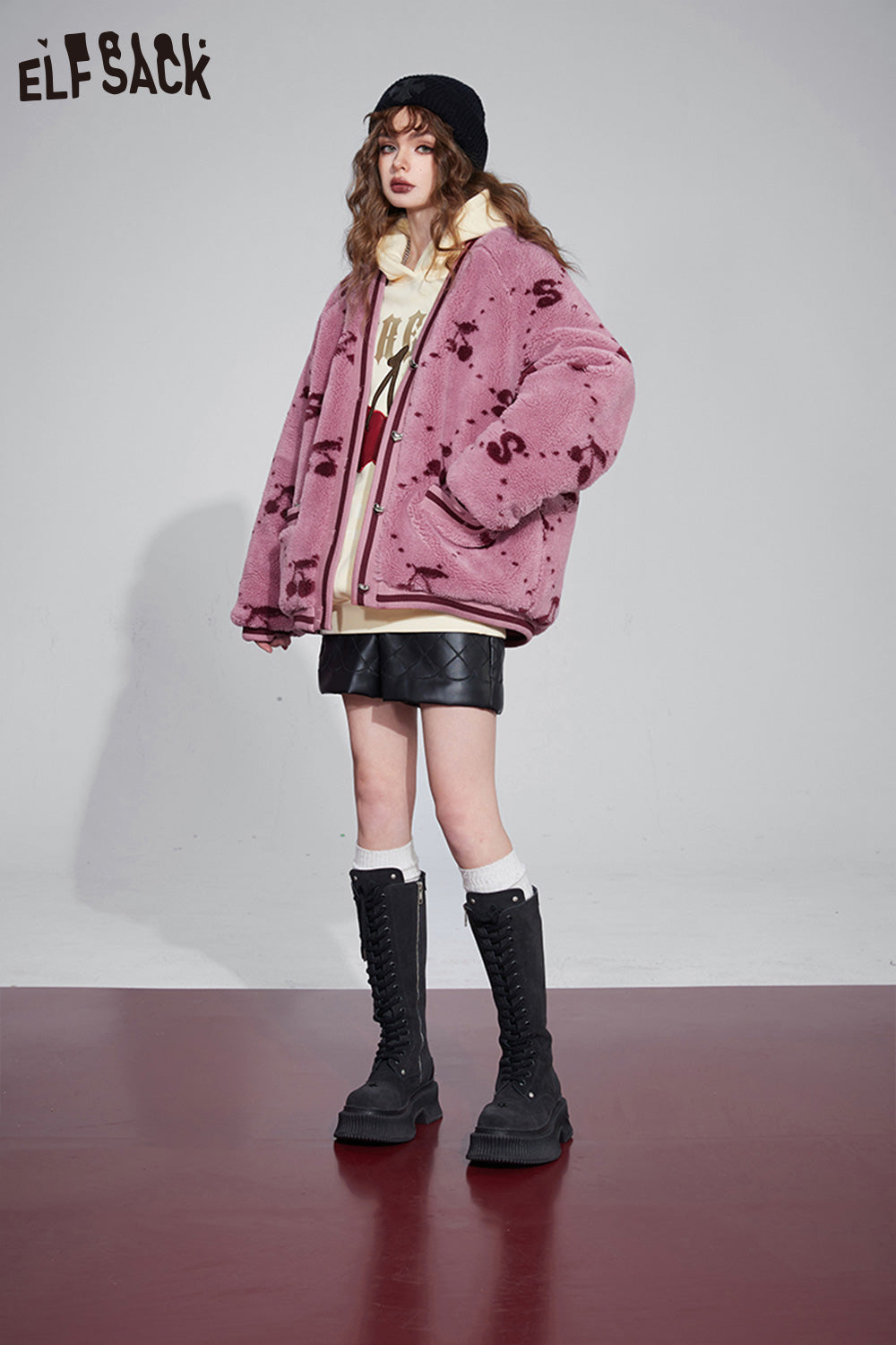 ELFSACK Kawaii Cherry Thicken Cotton Jackets Women Korean Fashion Outwears