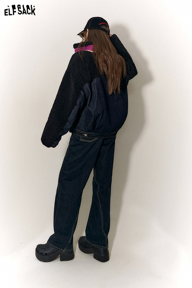 
                  
                    ELFSACK Denim Spliced Fleece Cotton Coats Women 2023 Winter New Luxuey Short Outwears
                  
                