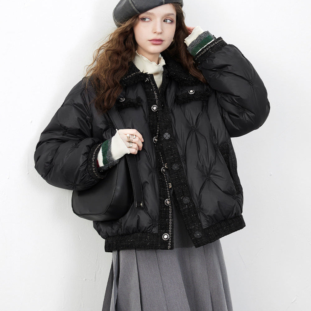 
                  
                    ELFSACK Tweed Spliced Warm Down Coats Women 2023 Winter Loose Short Casual Coats
                  
                