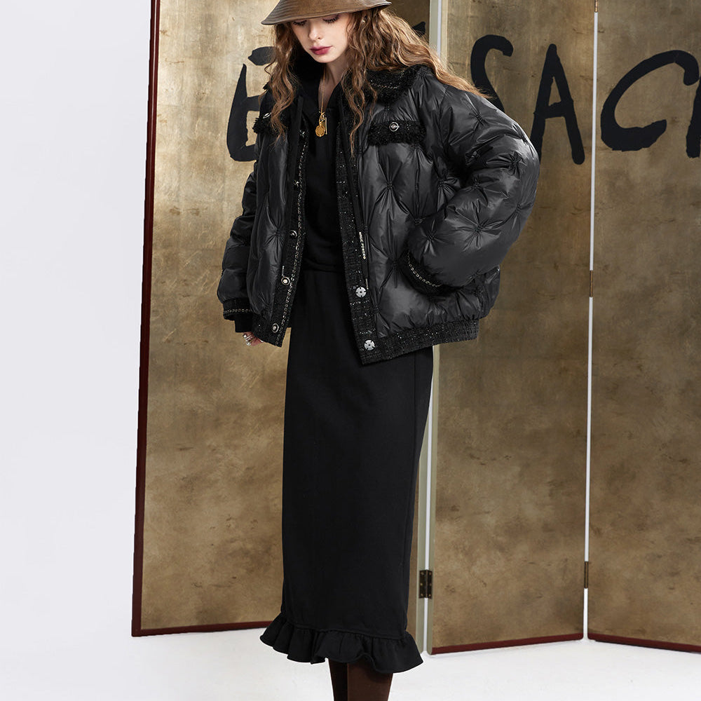 
                  
                    ELFSACK Tweed Spliced Warm Down Coats Women 2023 Winter Loose Short Casual Coats
                  
                