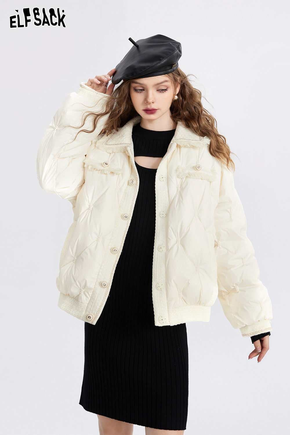 
                  
                    ELFSACK Tweed Spliced Warm Down Coats Women 2023 Winter Loose Short Casual Coats
                  
                
