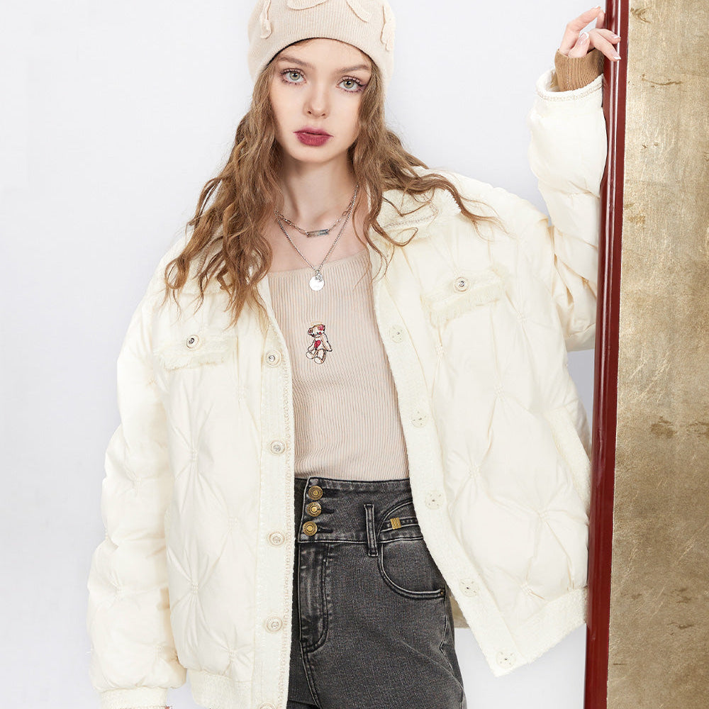 
                  
                    ELFSACK Tweed Spliced Warm Down Coats Women 2023 Winter Loose Short Casual Coats
                  
                
