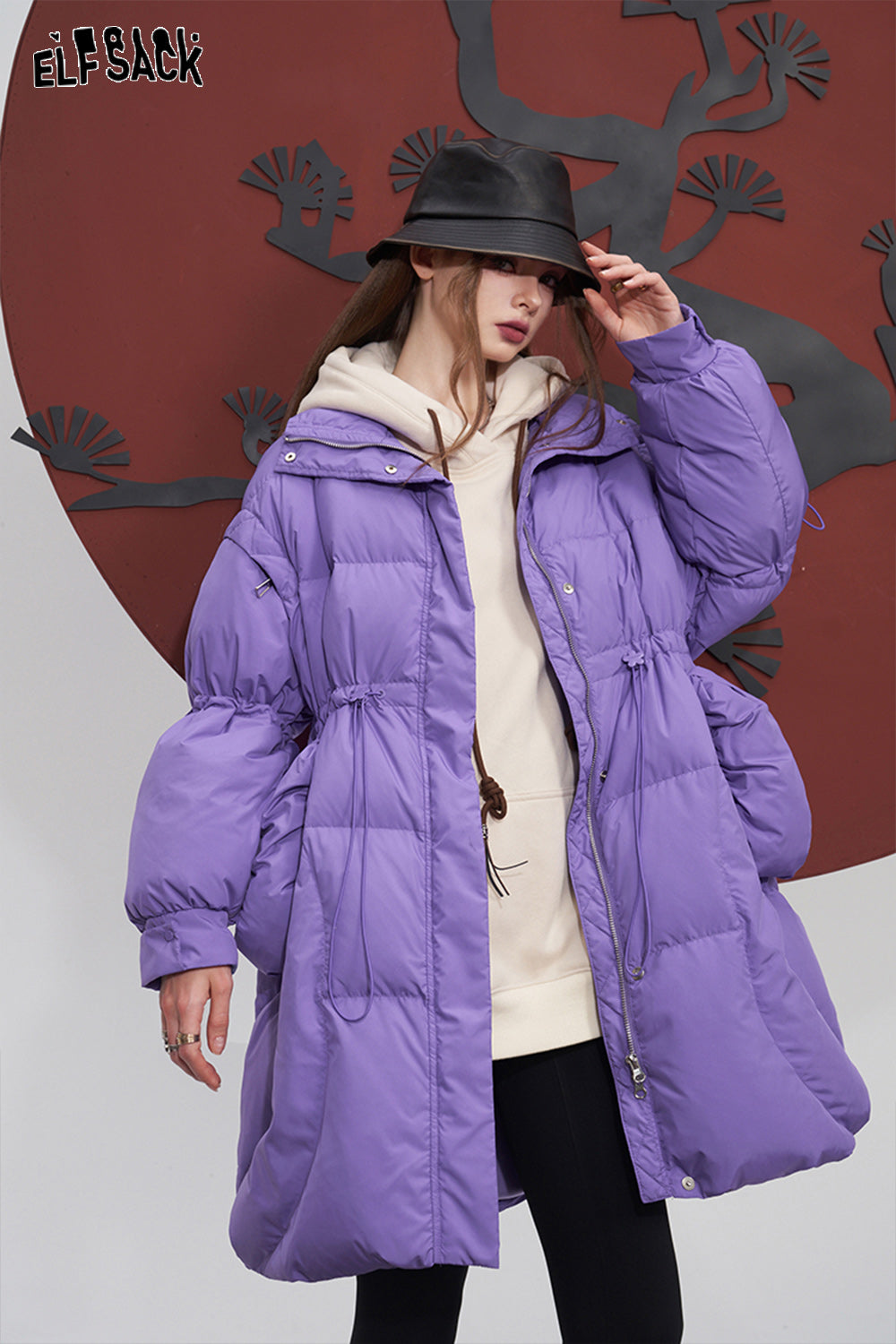 
                  
                    ELFSACK Purple Warm Down Coats Women 2023 Winter Loose Mid-length Designed Ouywears
                  
                