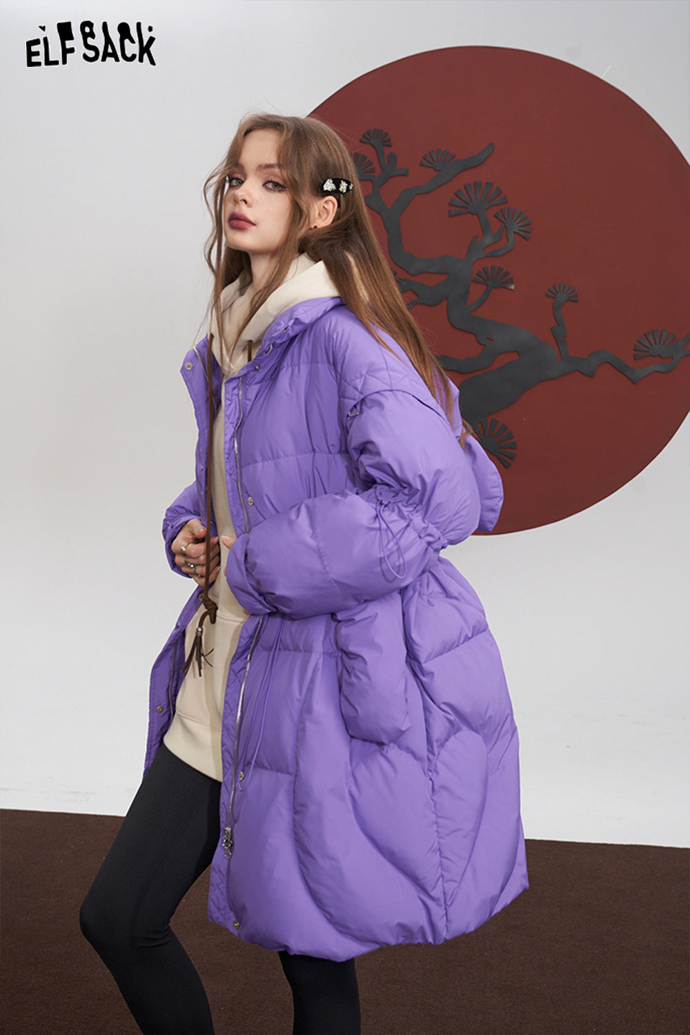 
                  
                    ELFSACK Purple Warm Down Coats Women 2023 Winter Loose Mid-length Designed Ouywears
                  
                
